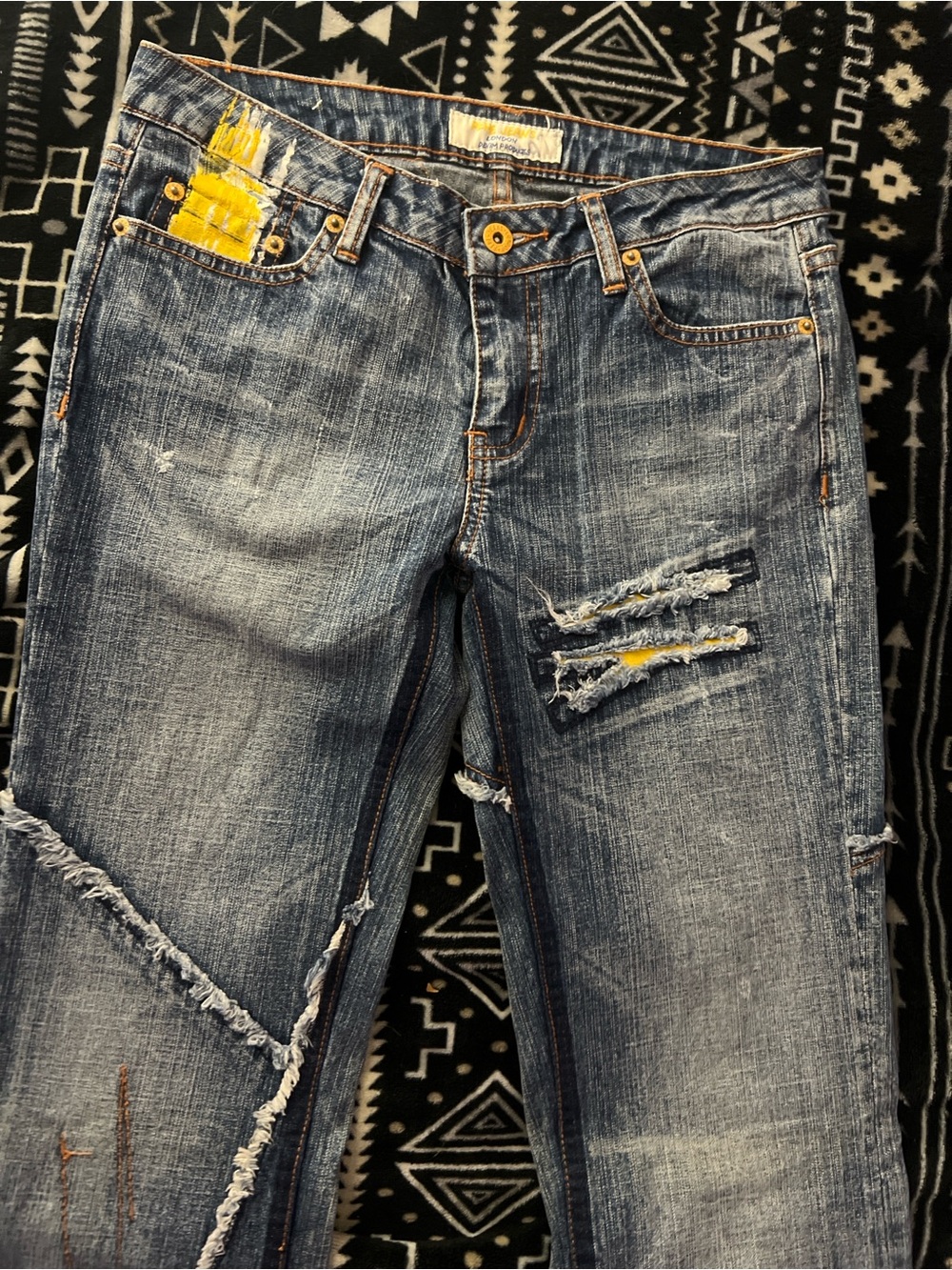 Pepe Jeans Blue Denim Boyfriend Jeans with Yellow Patch Details